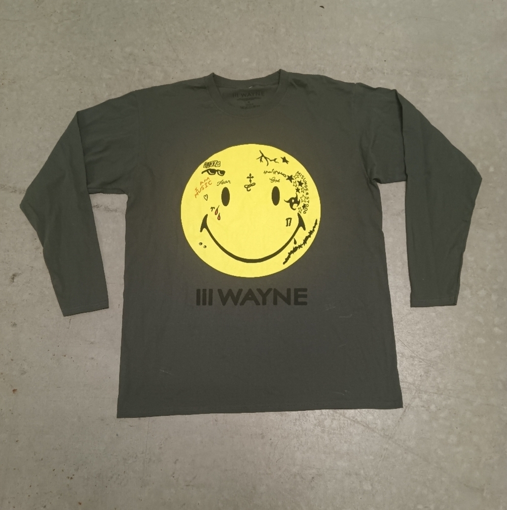 LiL Wayne III Tattoo Emoji Face Grey Yellow Long Sleeve Men's Medium